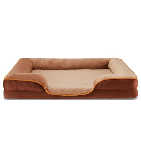 GIANNA 42"x32" Supportive Memory Foam Orthopedic Dog Bed, With Washable Removable Cover, Non-Slip Base, Waterproof, Brown