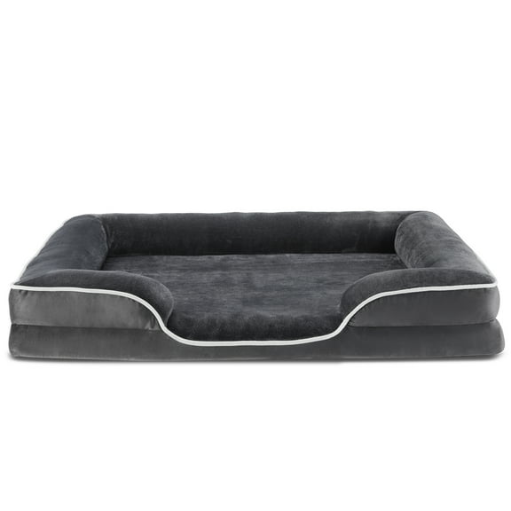 GIANNA 42"x32" Supportive Memory Foam Orthopedic Dog Bed, With Washable Removable Cover, Non-Slip Base, Waterproof, Gray
