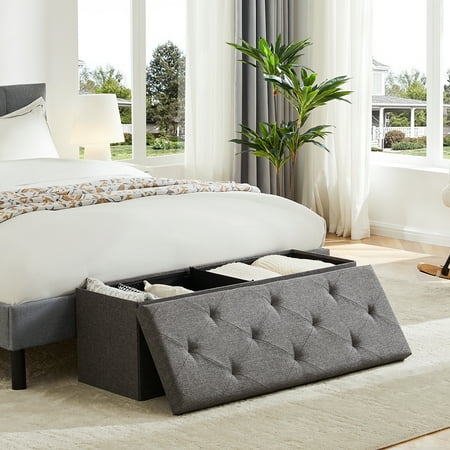 GIANNA 43" Folding Storage Ottoman Bench, Foot Rest Stool Storage Chest, Multi-functional, Gray