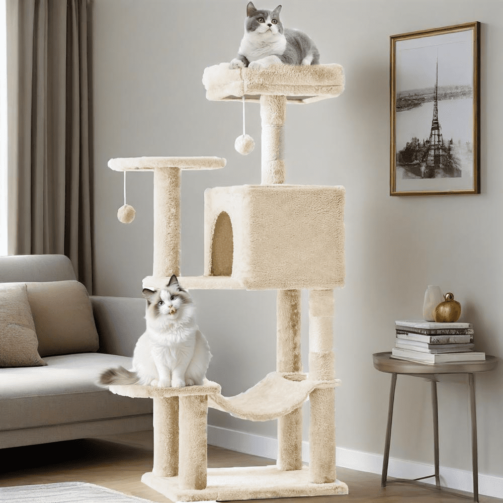 GIANNA 44-Inch Cat Tower with Large Condo, Climbing Ladder, and More Cat Stuff, Beige