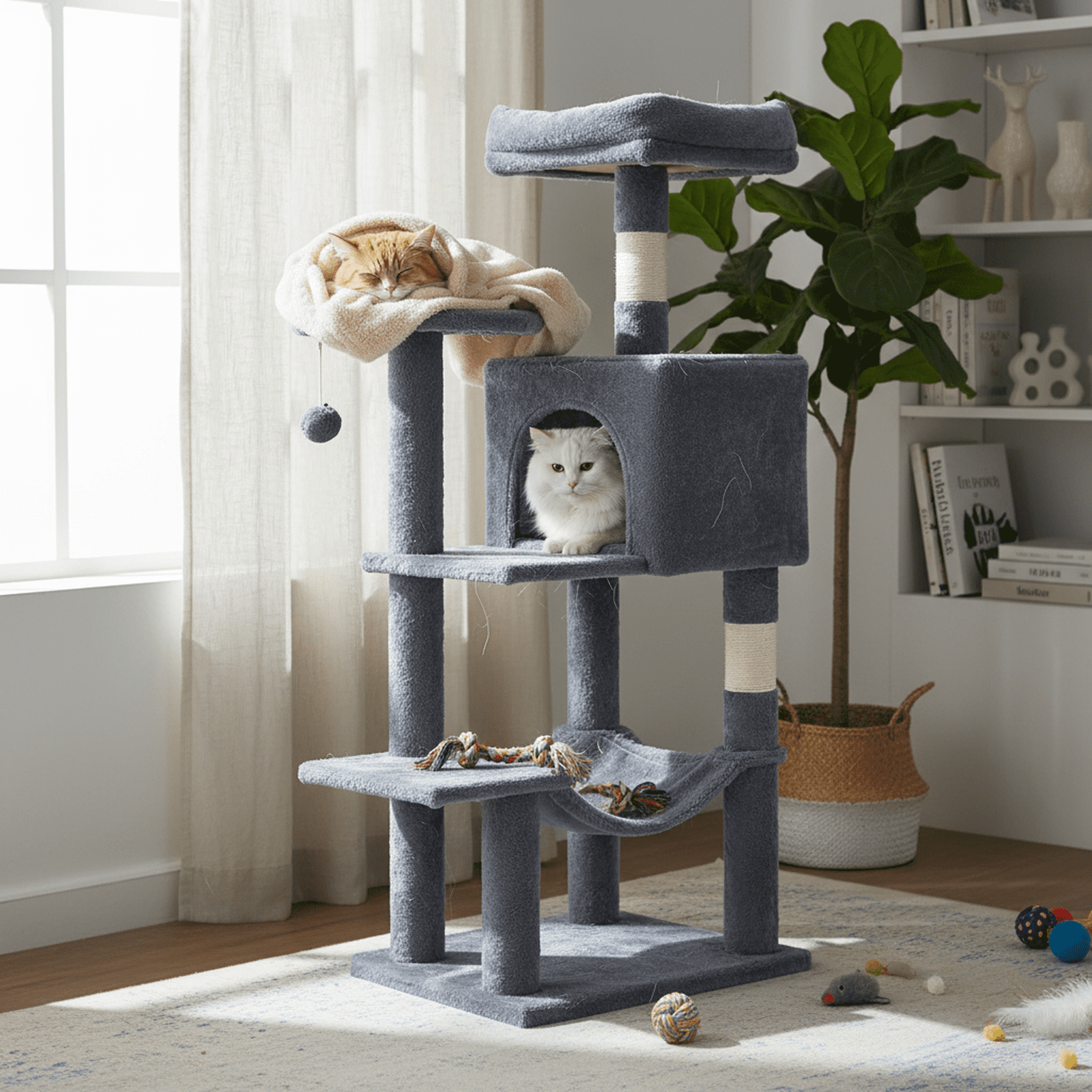 GIANNA 44-Inch Cat Tower with Large Condo, Climbing Ladder, and More Cat Stuff, Grey