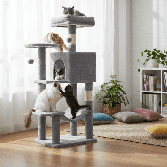 GIANNA 44-Inch Cat Tower with Large Condo, Climbing Ladder, and More ...