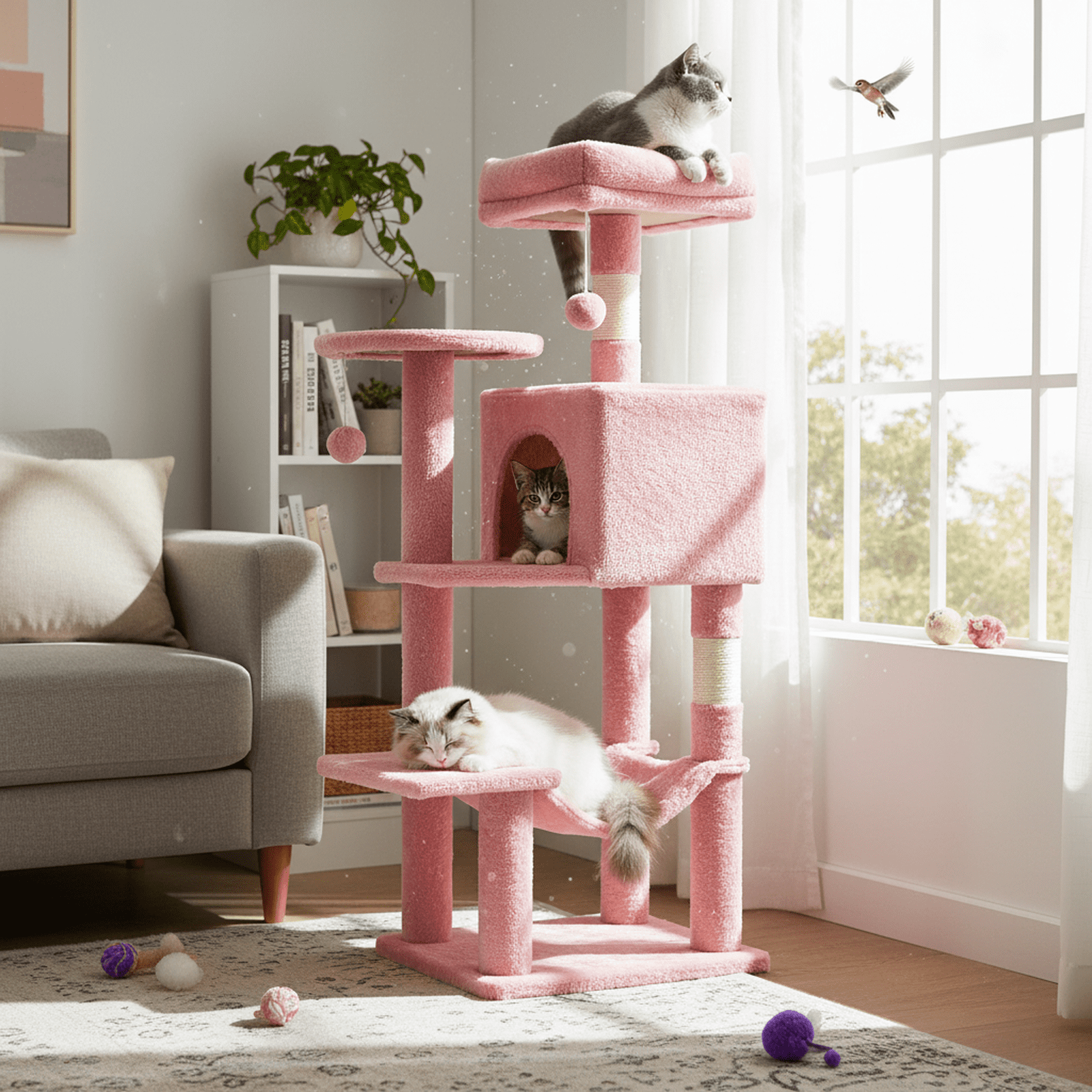 GIANNA 44-Inch Cat Tower with Large Condo, Climbing Ladder, and