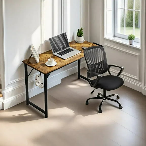 GIANNA 47-Inch Computer Desk & Mid-Back Swivel Office Chair Set for Office, Den, Home, Rustic Brown