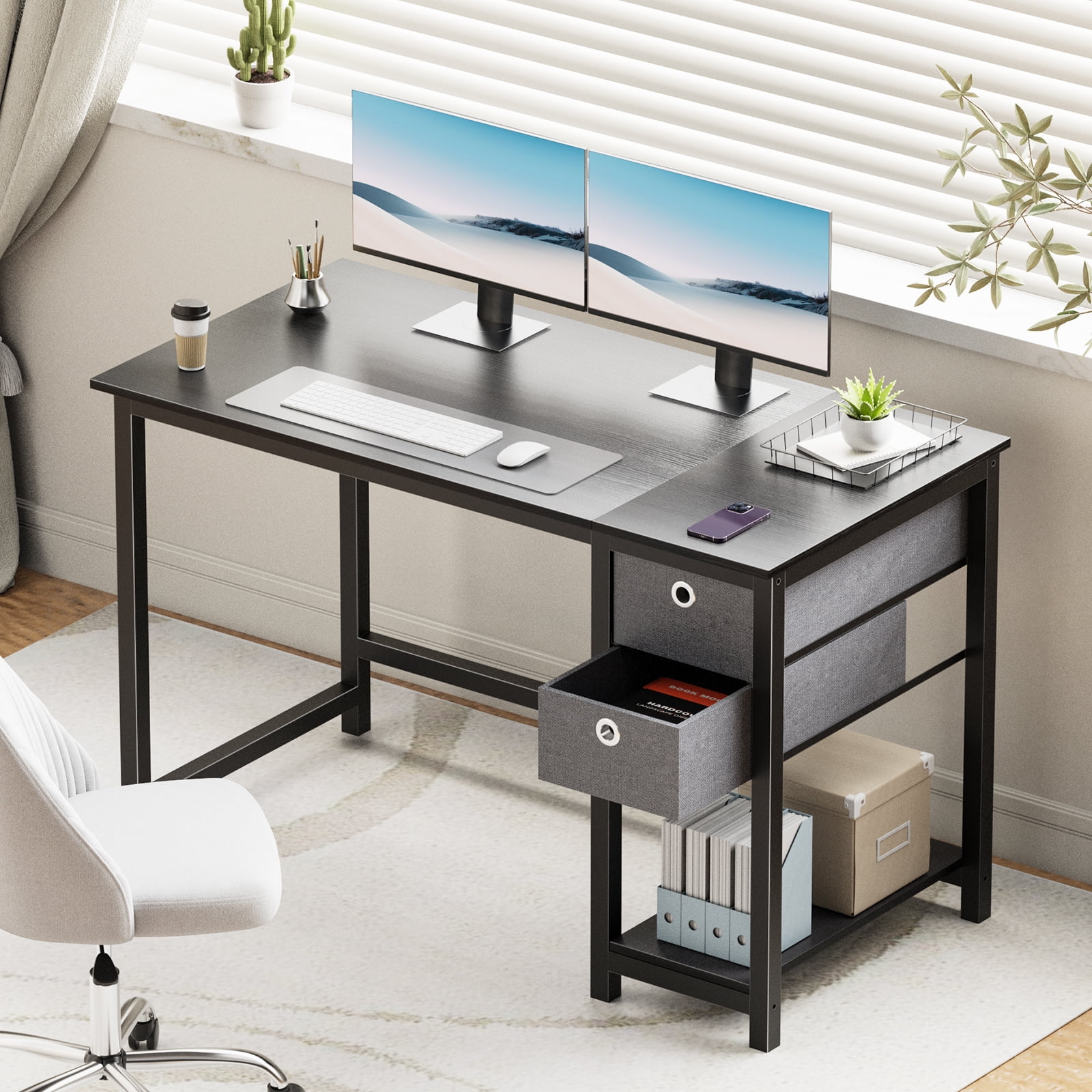 GIANNA 47 Inch Computer Desk with Storage Drawers, Modern Simple Style ...