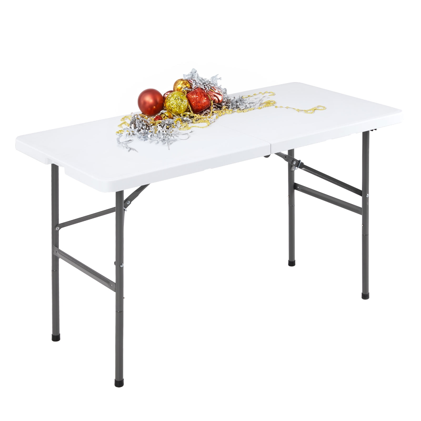 GIANNA 4FT Folding Picnic Table for Outdoor, Portable Fold-in-Half Plastic Dining Picnic Party Table with Carrying Handle