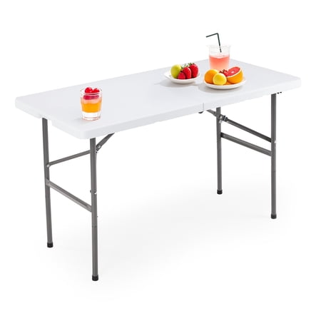 SHOUFTW 4FT Folding Table with Carrying Handles, Outdoor Indoor Heavy Duty Portable, White