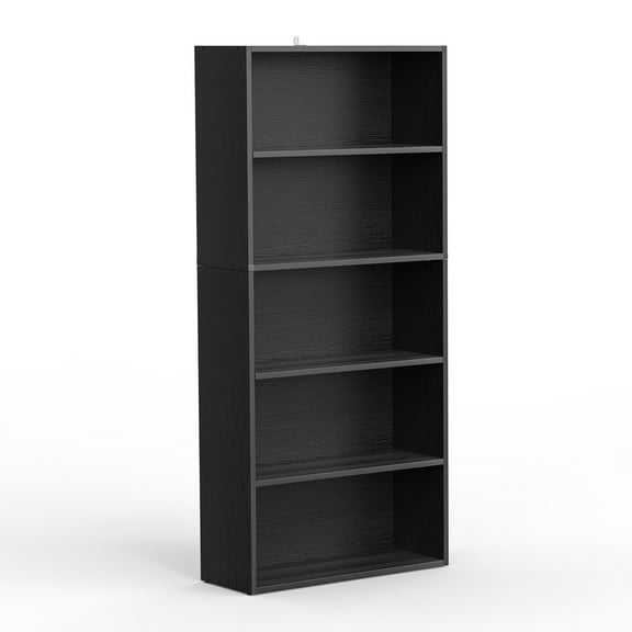 GIANNA 5-Shelf Bookcase, Floor Standing Storage Shelves, Black
