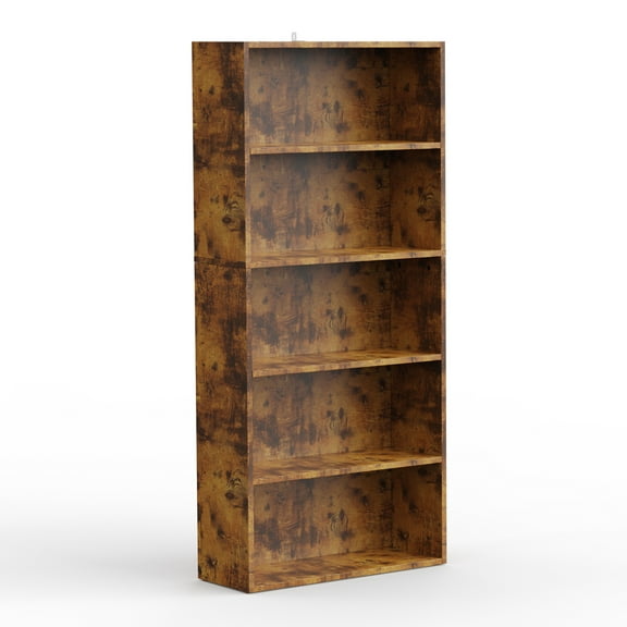 GIANNA 5-Shelf Bookcase, Floor Standing Storage Shelves, Rustic Brown