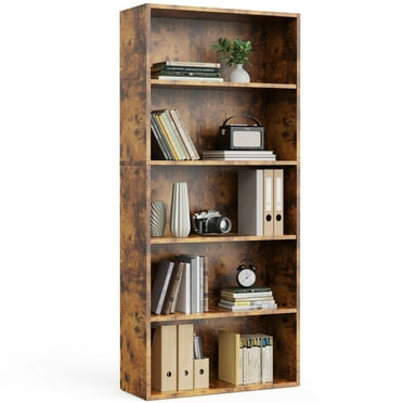 GIANNA 5-Tier Bookcase with Adjustable Shelves, Floor Standing Storage Unit for Home & Office Organization, Rustic Brown
