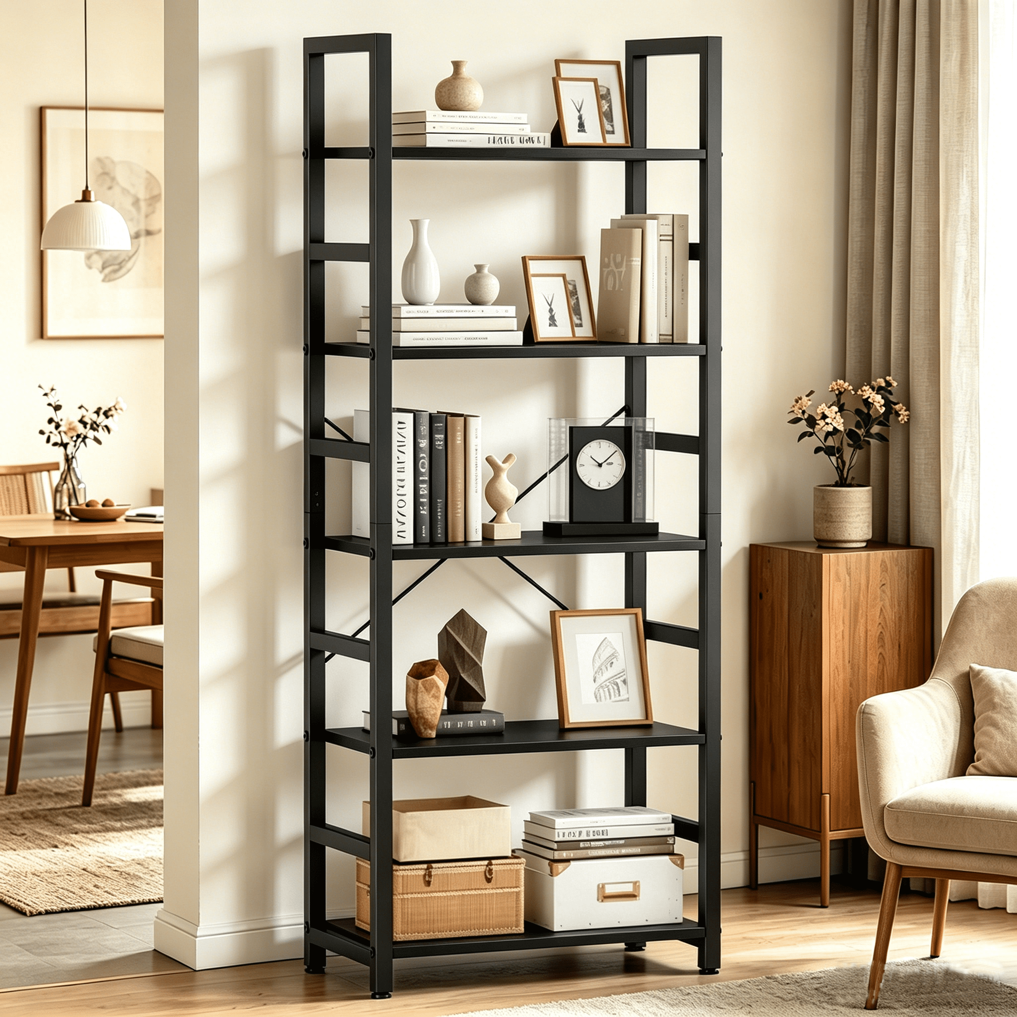 CONCETTA 5 Tier Bookshelf, Modern Bookcase Storage Organizer for Home Office, Black