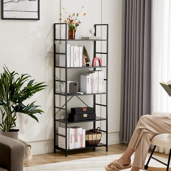 CONCETTA 5 Tier Bookshelf, Home Office Bookcase Shelf Storage Organizer, Modern Book Shelf for Bedroom/Living Room/Home Office, Matte Black