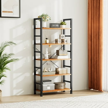 CONCETTA 5 Tier Bookshelf, Home Office Bookcase Shelf Storage Organizer, Modern Book Shelf for Bedroom/Living Room/Home Office, Rustic Brown
