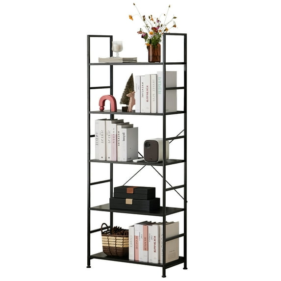 GIANNA 5 Tier Bookshelf, Tall Bookcase Shelf Storage Organizer, Modern Book Shelf for Bedroom, Living Room and Home Office, Black