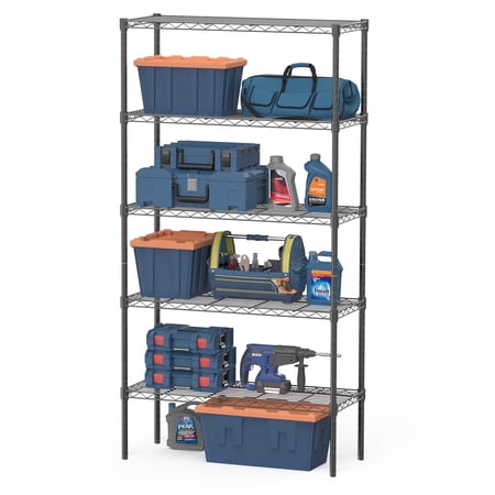 CONCETTA 5-Tier Storage Shelves, Adjustable Wire Shelving Unit for Living Room, Bedroom, and Home Office, 13.8" D x 35.4" W x 69.3" H, 1750lb Capacity