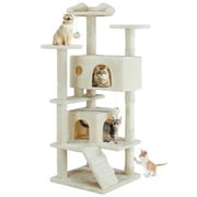 JOINSUN 54-Inch Cat Tree Multi Level Tower with Large Condo, Climbing Ladder, Beige