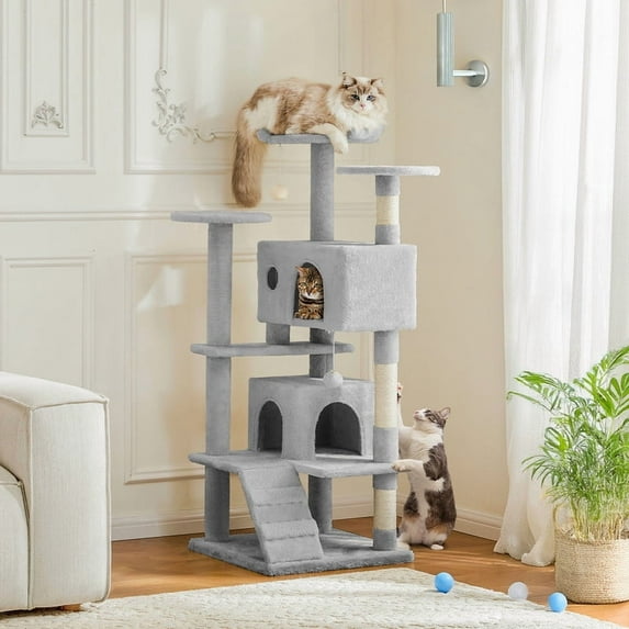 JIOABL 54-Inch Cat Tree Tower - Multi-Level Cat Tower with Large Condo, Natural Sisal Scratching Post, Climbing Ladder, Light Grey
