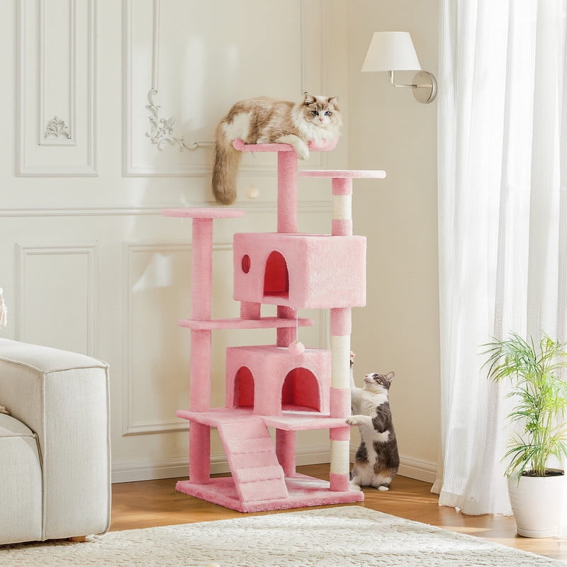 JIOABL 54-Inch Cat Tree Tower - Multi-Level Cat Tower with Large Condo, Natural Sisal Scratching Post, Climbing Ladder, Pink