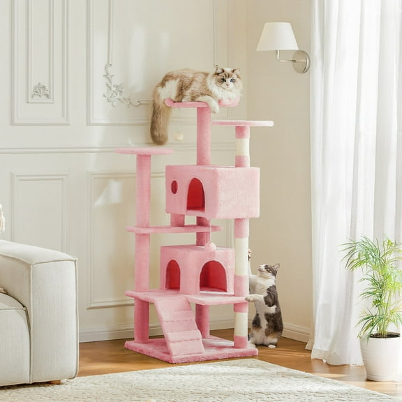 JIOABL 54-Inch Cat Tree Tower - Multi-Level Cat Tower with Large Condo, Natural Sisal Scratching Post, Climbing Ladder, Pink