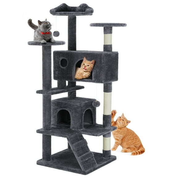 CONCETTA 54" Indoor Cat Tree Tower with Multiple Levels, Sisal Scratching Post, Spacious Condo, Climbing Ramp, Kitten Toy, Grey