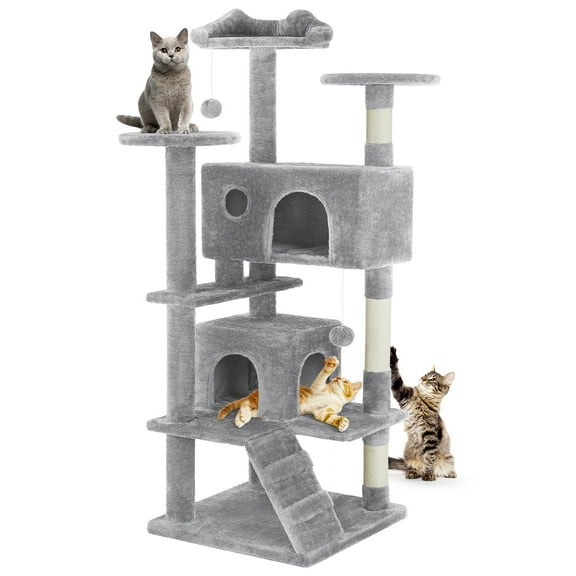 GIANNA 54" Indoor Cat Tree Tower with Multiple Levels, Sisal Scratching Post, Spacious Condo, Climbing Ramp, Kitten Toy, Light Grey