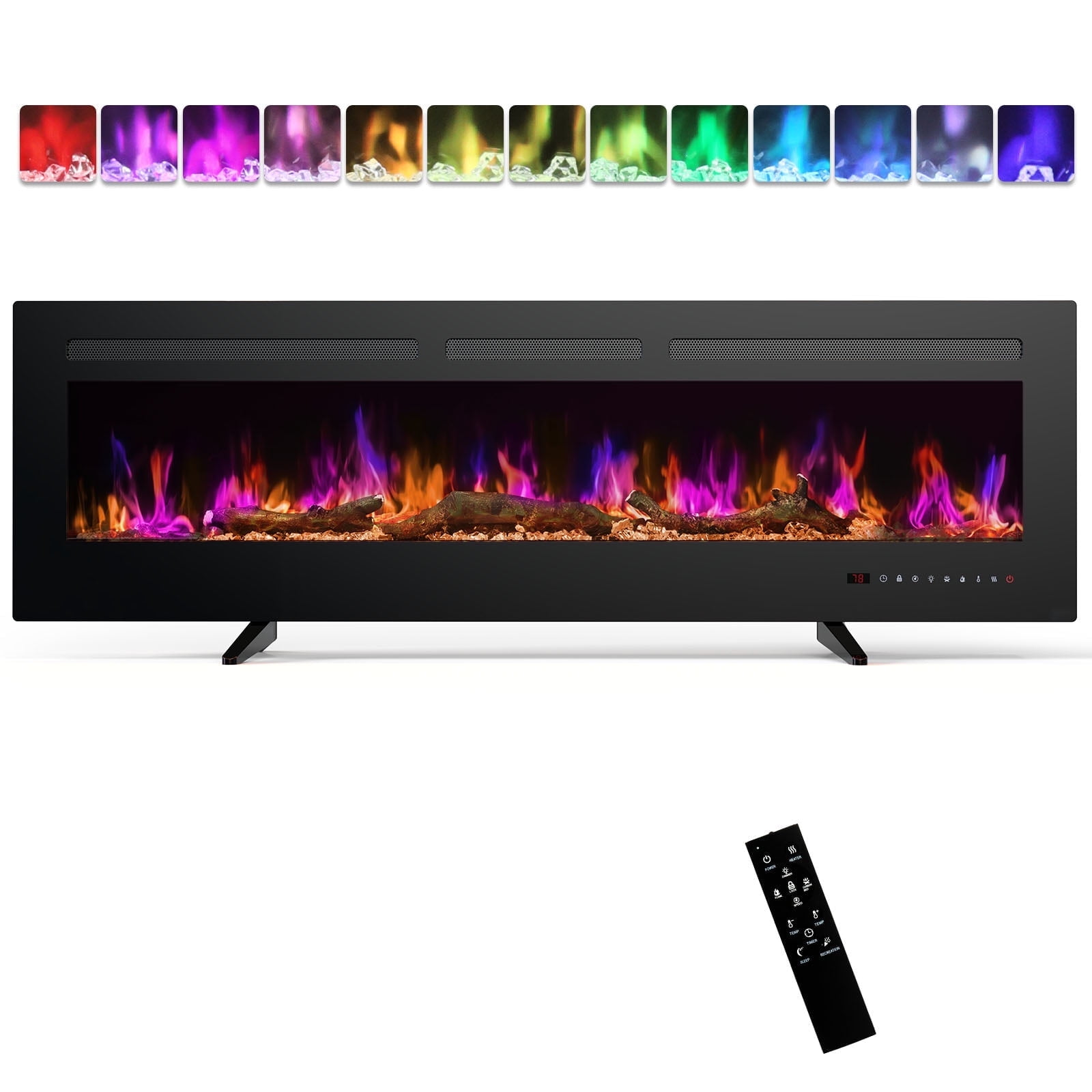 CONCETTA 60-Inch Electric Fireplace, Wall-Mounted & Recessed, LED Flame ...