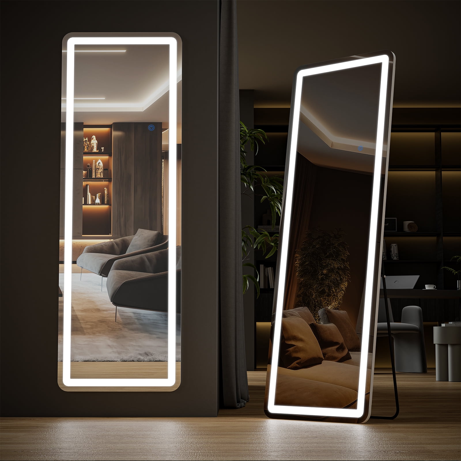 GIANNA 60"x16" LED Full Length Mirror with Aluminum Frame and Polished Glass for Bedroom