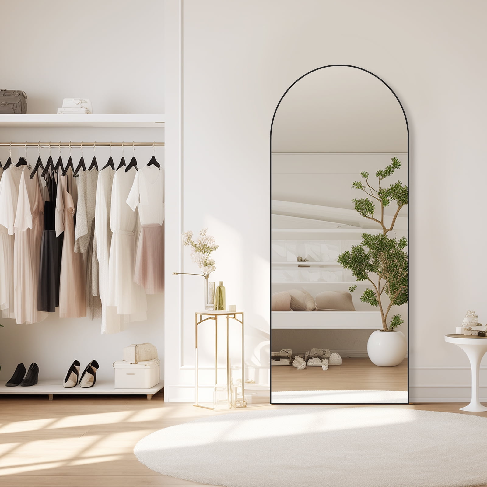 Zunmos 71"x26" Arched Full-Length Mirror with Stand or Wall, Black Aluminum Frame for Bedroom or Livingroom