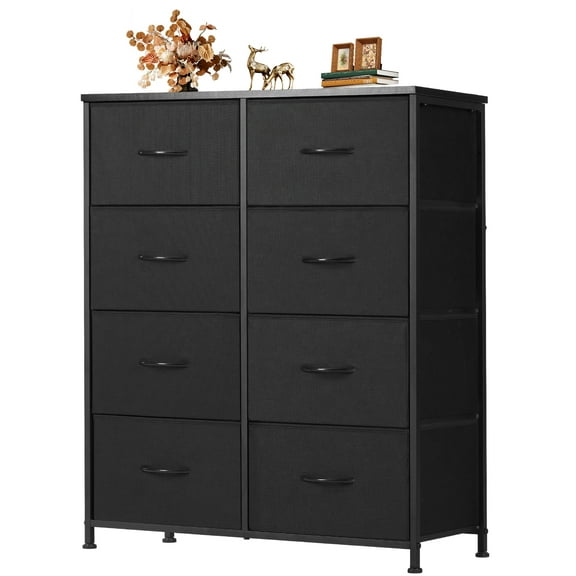 MCQ 8 Drawer Chest Organizer with Fabric Bins, Dresser for Bedroom, Tall Steel Frame, Black