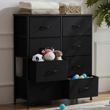 CONCETTA 8 Drawer Dresser for Bedroom, Tall Chest Organizer with Fabric Bins, Steel Frame, Black