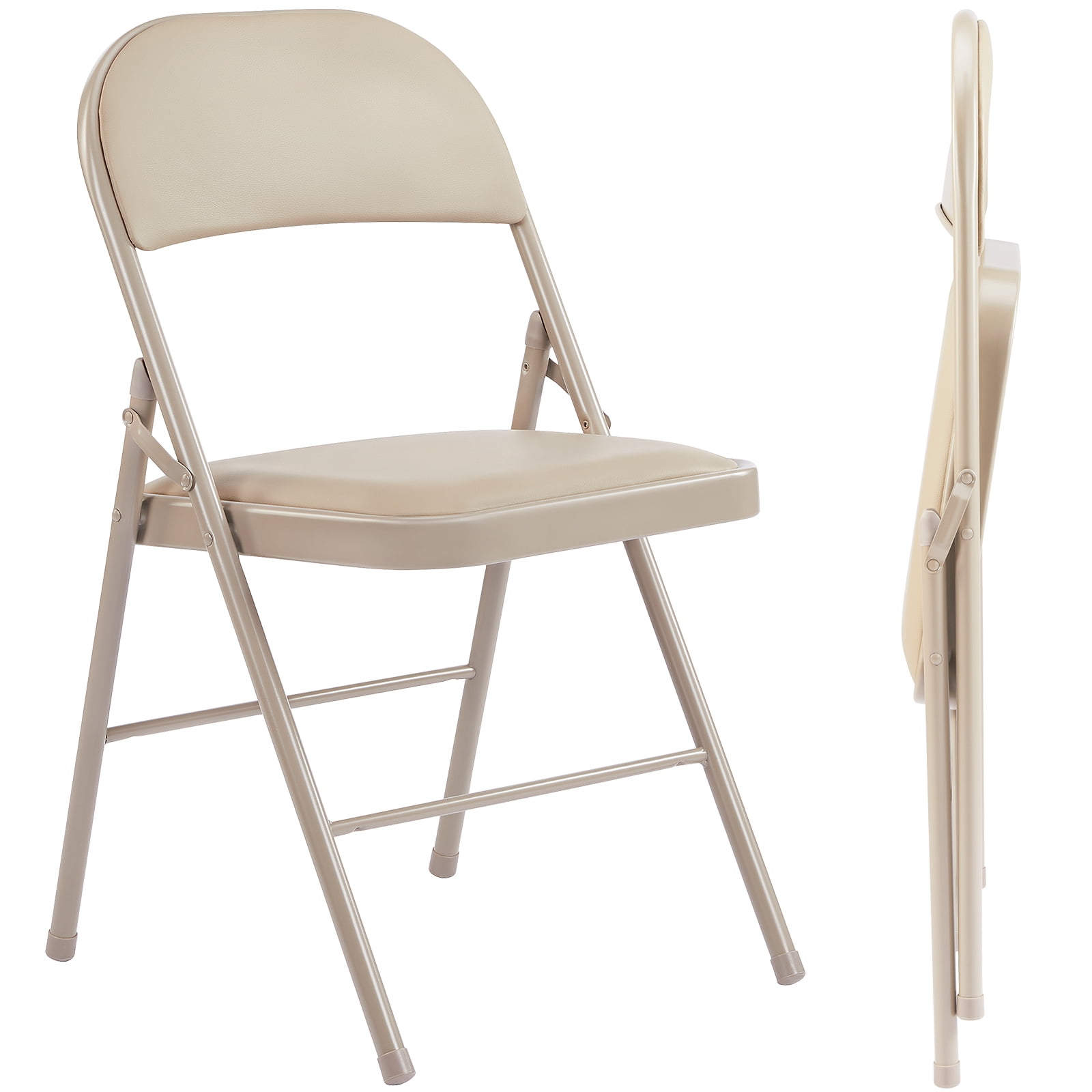 GIANNA 8 Pack Folding Chair, Sturdy Metal Frame, Waterproof Pu Leather, Khaki