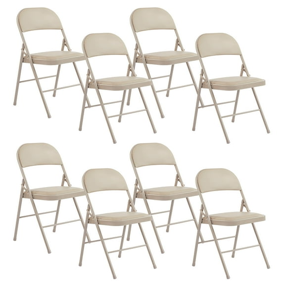 CONCETTA 8 Pack Sturdy Metal Folding Chair, PU Leather Metal Frame, Water-Resistant - Ideal for Meetings, Weddings, and Gatherings, Khaki