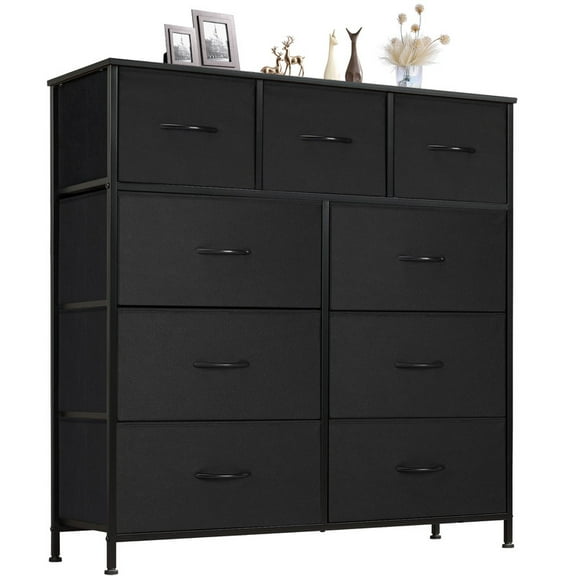 JIOABL 9 Drawer Chest Organizer with Fabric Bins, Dresser for Bedroom, Tall Steel Frame, Black
