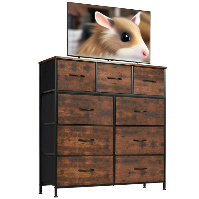 GIANNA 9 Drawers Dresser, Fabric Drawer Cabinet for Home Office, Rustic Brown