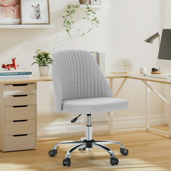JOINSUN Armless Office Chair Modern Fabric Home Office Desk Chair, Adjustable Swivel Vanity Chair, Gray