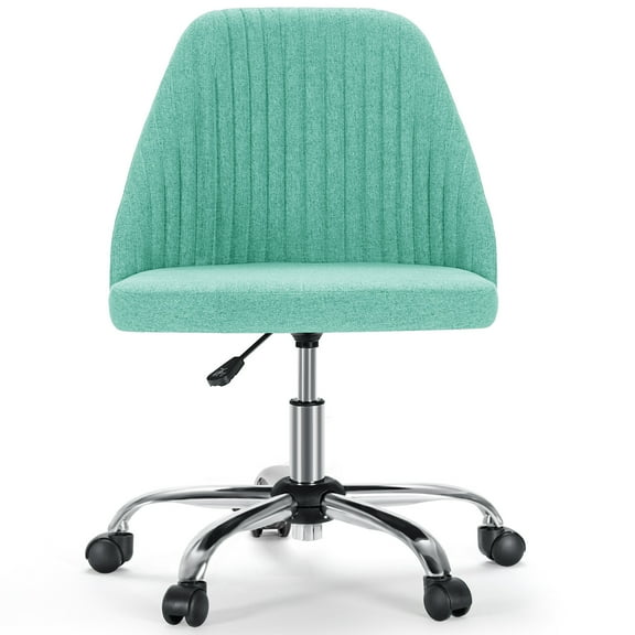 JOINSUN Armless Office Chair Modern Fabric Home Office Desk Chair, Adjustable Swivel Vanity Chair, Green