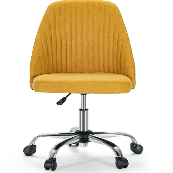 JOINSUN Armless Office Chair Modern Fabric Home Office Desk Chair, Adjustable Swivel Vanity Chair, Yellow