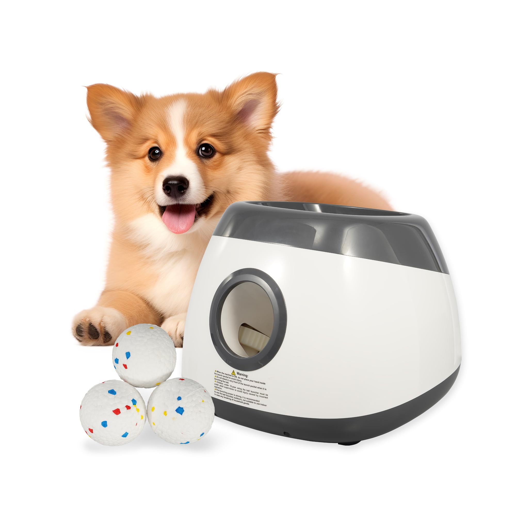 GIANNA Automatic Dog Ball Launcher – Interactive Indoor/Outdoor Dog Toy with 3 Distance Settings, Includes 3 Tennis Balls & Charging Cable, Ideal for Small & Medium Dogs, Grey, Large