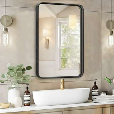 CONCETTA Bathroom Mirror 30"x 22" Wall Mirror with Rectangular Metal Frame, Black