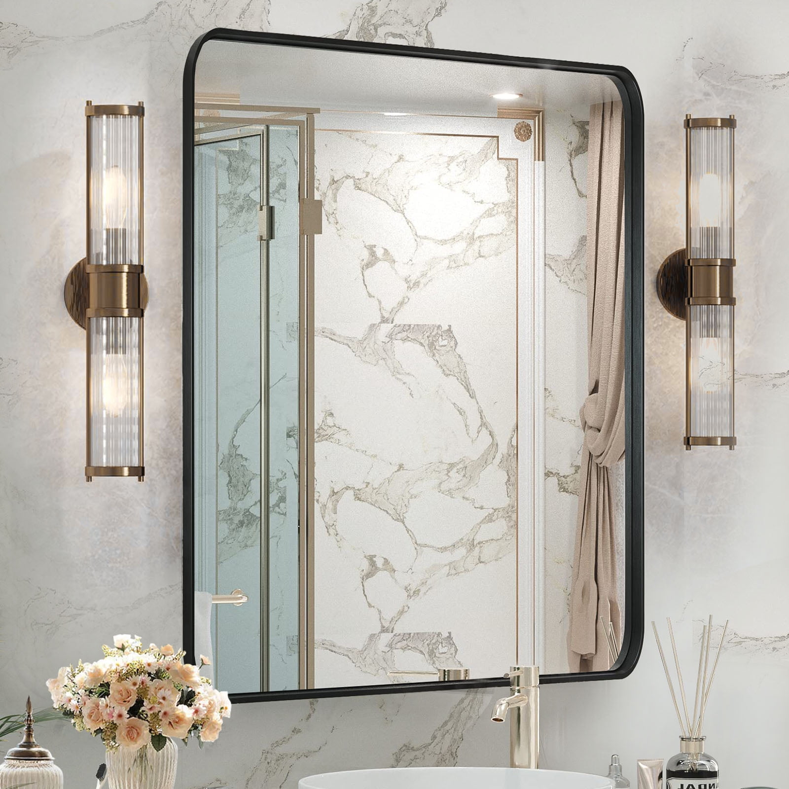 GIANNA Bathroom Mirror 36"x 24" Wall Mirror, Vanity Mirror with Rectangular Metal Frame, Black