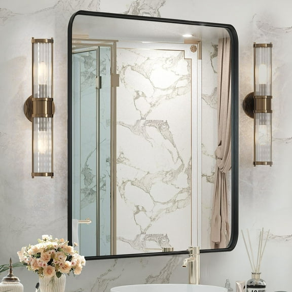 GIANNA Bathroom Mirror 36"x 24" Wall Mirror, Vanity Mirror with Rectangular Metal Frame, Black