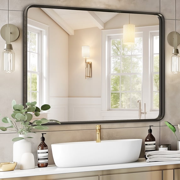 GIANNA Bathroom Mirror 40"x 30" Wall Mirror with Rectangular Metal Frame, Black