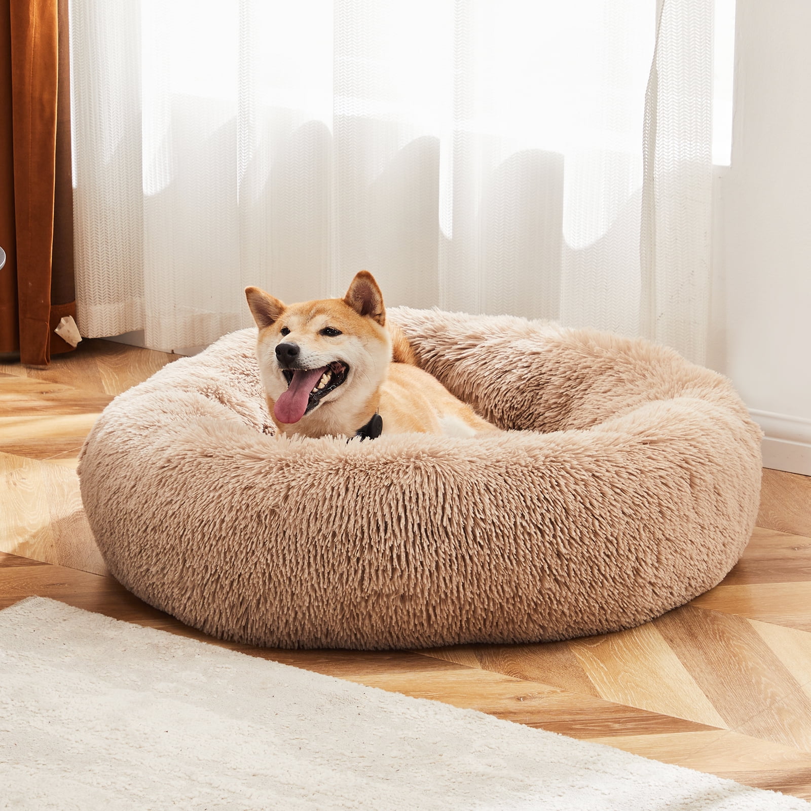 GIANNA Calming 30” Donut Dog Bed for Large Dogs, Soft Warm Cozy Plush Round Fluffy, Machine Washable, Brown