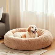 GIANNA Calming Donut Dog & Cat Bed, 24 Inches Round Fluffy Dog Beds for Medium Dogs, Anti-Anxiety Plush Dog Bed, Machine Washable Pet Bed, Brown