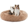 thumbnail image 1 of GIANNA Calming Donut Dog & Cat Bed, Machine Washable Cozy Fluffy Faux Fur Plush Round Dog Bed, Anti-Anxiety, Waterproof, Anti-Slip, 24 Inch, Brown, 1 of 9