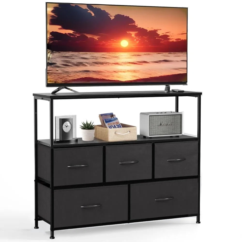 Gianna Chest of Drawers TV Stand with 5 Fabric Drawers MDF Storage