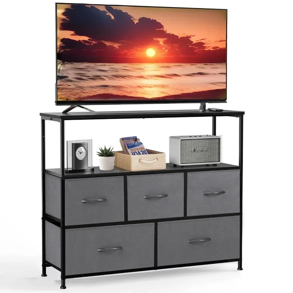 Gianna Chest of Drawers TV Stand with 5 Fabric Drawers MDF Storage