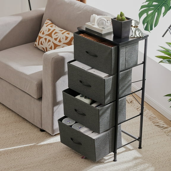 GIANNA Chest of Drawers with 4 Drawers, Fabric Drawer Cabinet, Industrial Style for Living Room, Bedroom, Grey