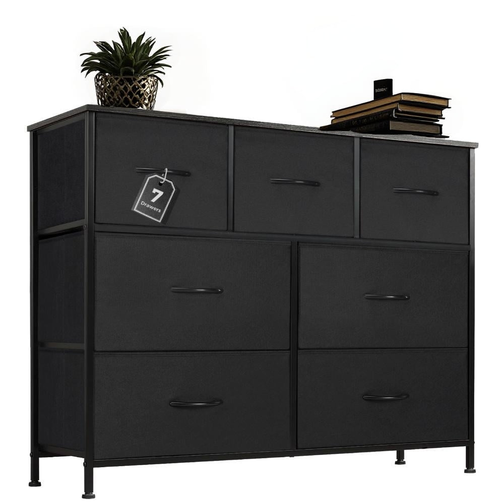 CONCETTA Chest of Drawers with 7 Fabric Drawers, Drawer Cabinet, Fabric Dressers for Bedroom, Black