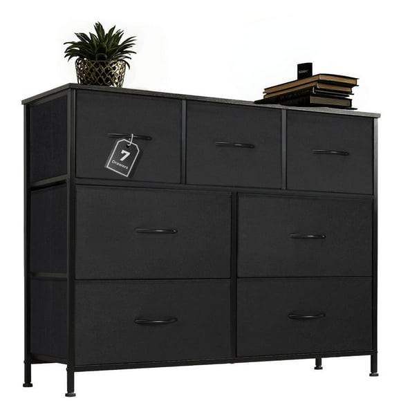 CONCETTA Chest of Drawers with 7 Fabric Drawers, Drawer Cabinet, Fabric Dressers for Bedroom, Black